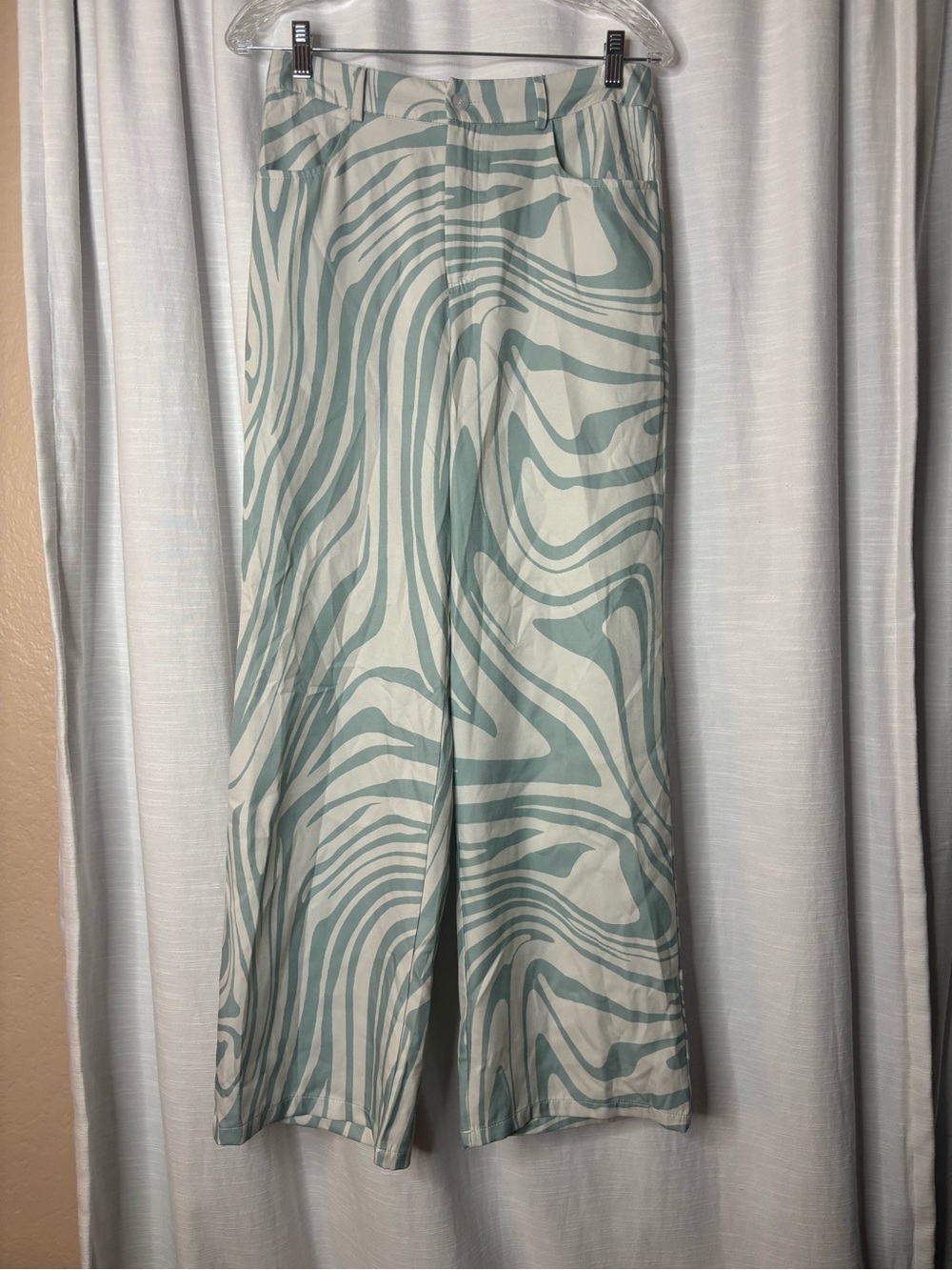 Light Aqua Swirl Wide-Leg Pants